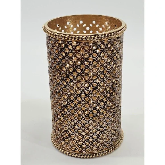 SET 3 St. John Home Enamel Open Design Gold Tone Candle Votives Holders Designer